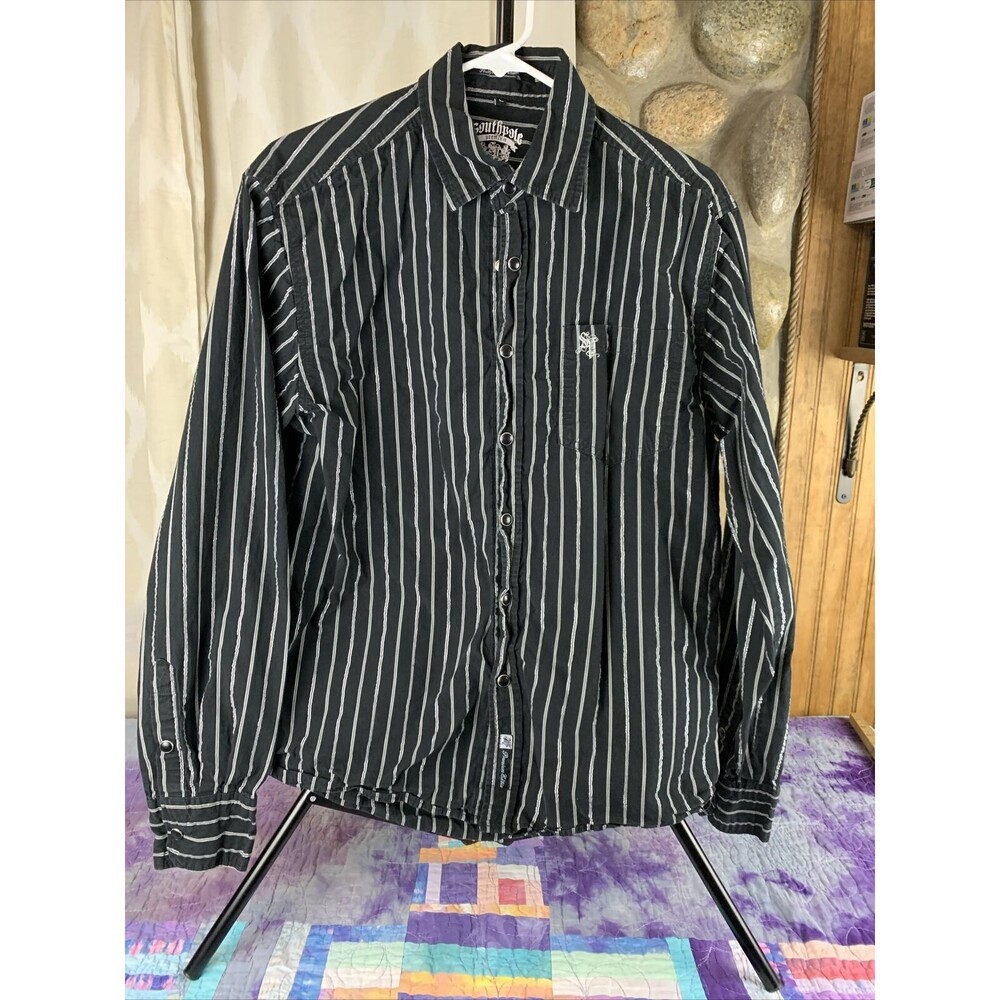 Southpole Premium Men's Embroidered Black Pearl Snap Buttons Cotton Men's Large